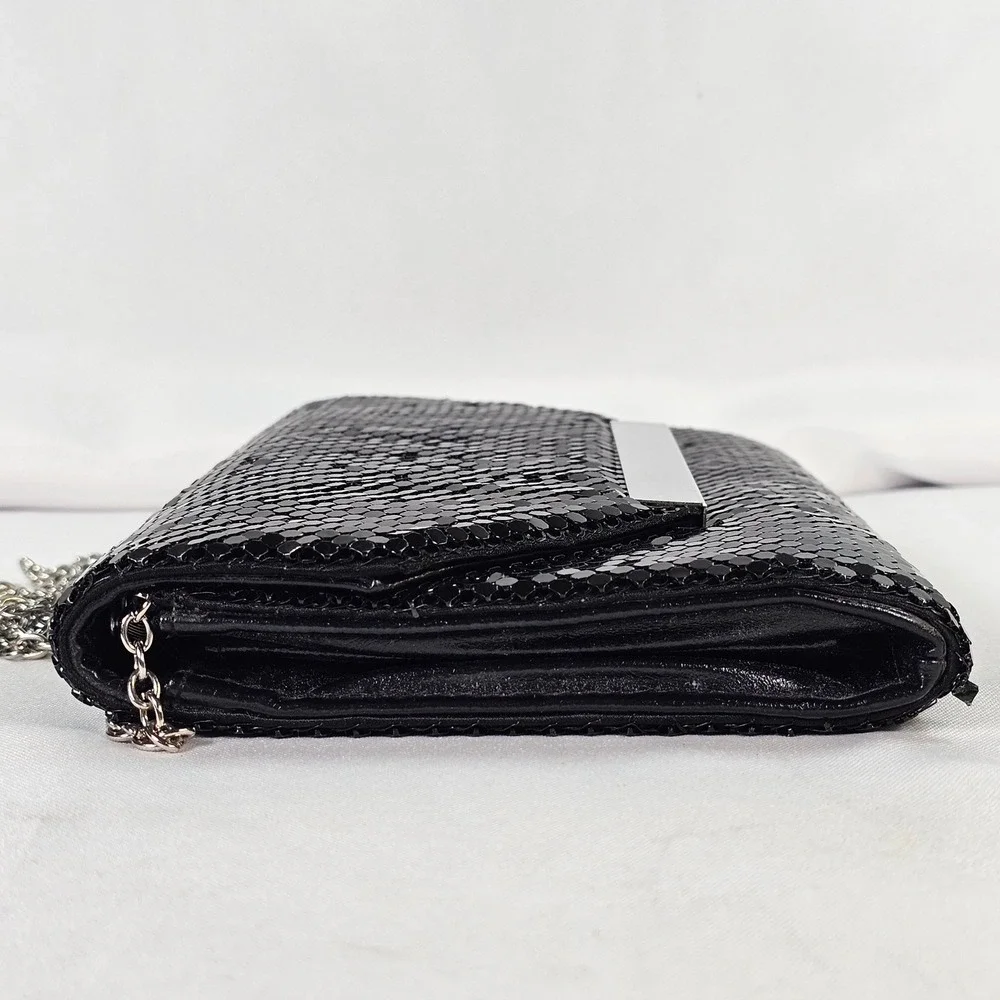 ALDO‎ Black Mesh Metal Tile Evening Clutch Bag with Chain Strap Silver Accent